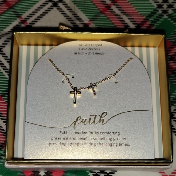 Jewelry - Gold Dipped Cross Necklace with Cubic Zirconia Accents